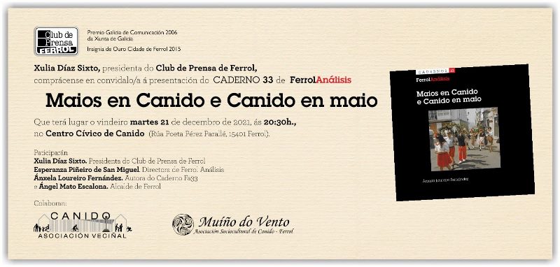 PRESENTACIÓN DO LIBRO “MAIOS EN CANIDO E CANIDO EN MAIOS” de ÁNXELA  LOUREIRO FERNÁNDEZ